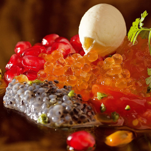Pomegranate seed salad & roe with ice cream | Foods & Wines from Spain