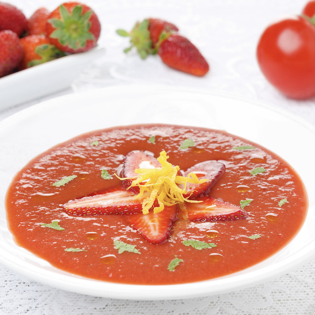 Gazpacho Spanish soup with strawberries