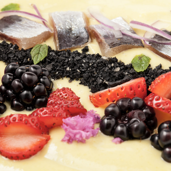 Mazamorra with toppings close up