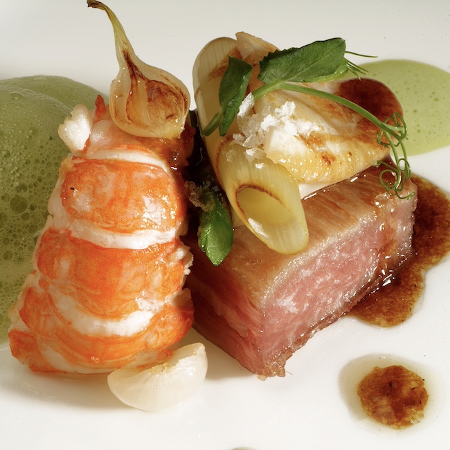 IbÈrico pork secreto, seafood and reduced vegetable and herb juice