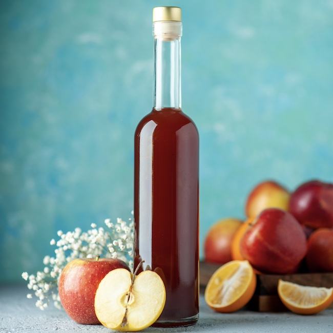 front view red apple vinegar on blue background food drink fruit alcohol sour color juice