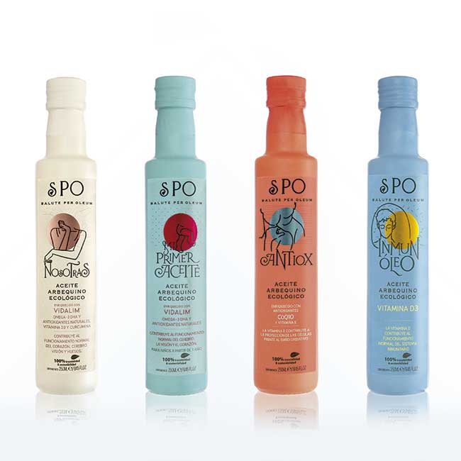 Olive oils enriched with vitamins E and D3 and omega-3 fatty acids by Castillo de Canena. 