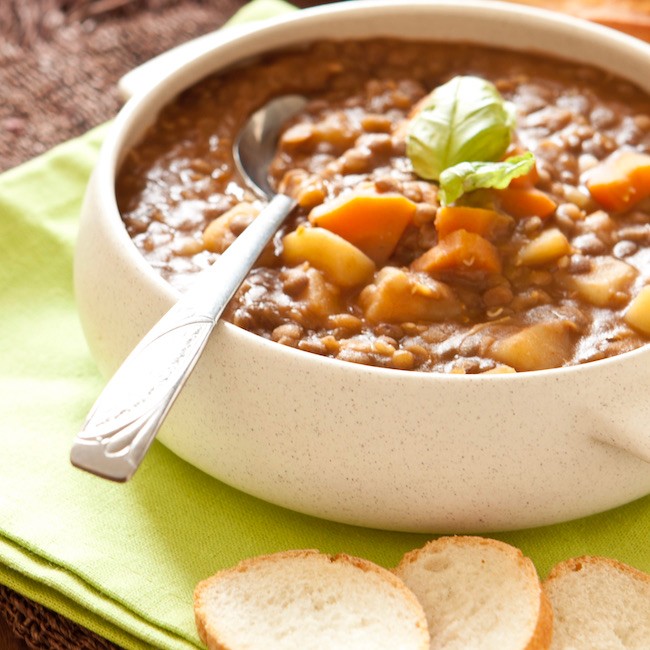 Fresh lentil soup with potato and carrots