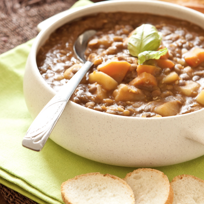 Fresh lentil soup with potato and carrots