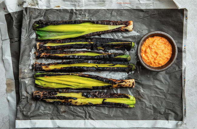 Leeks with romesco