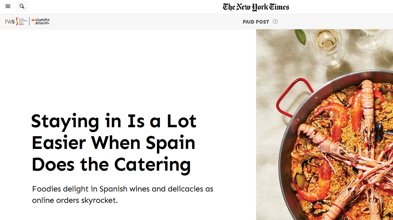 NEW YORK TIMES - Staying in Is a Lot Easier When Spain Does the Catering
