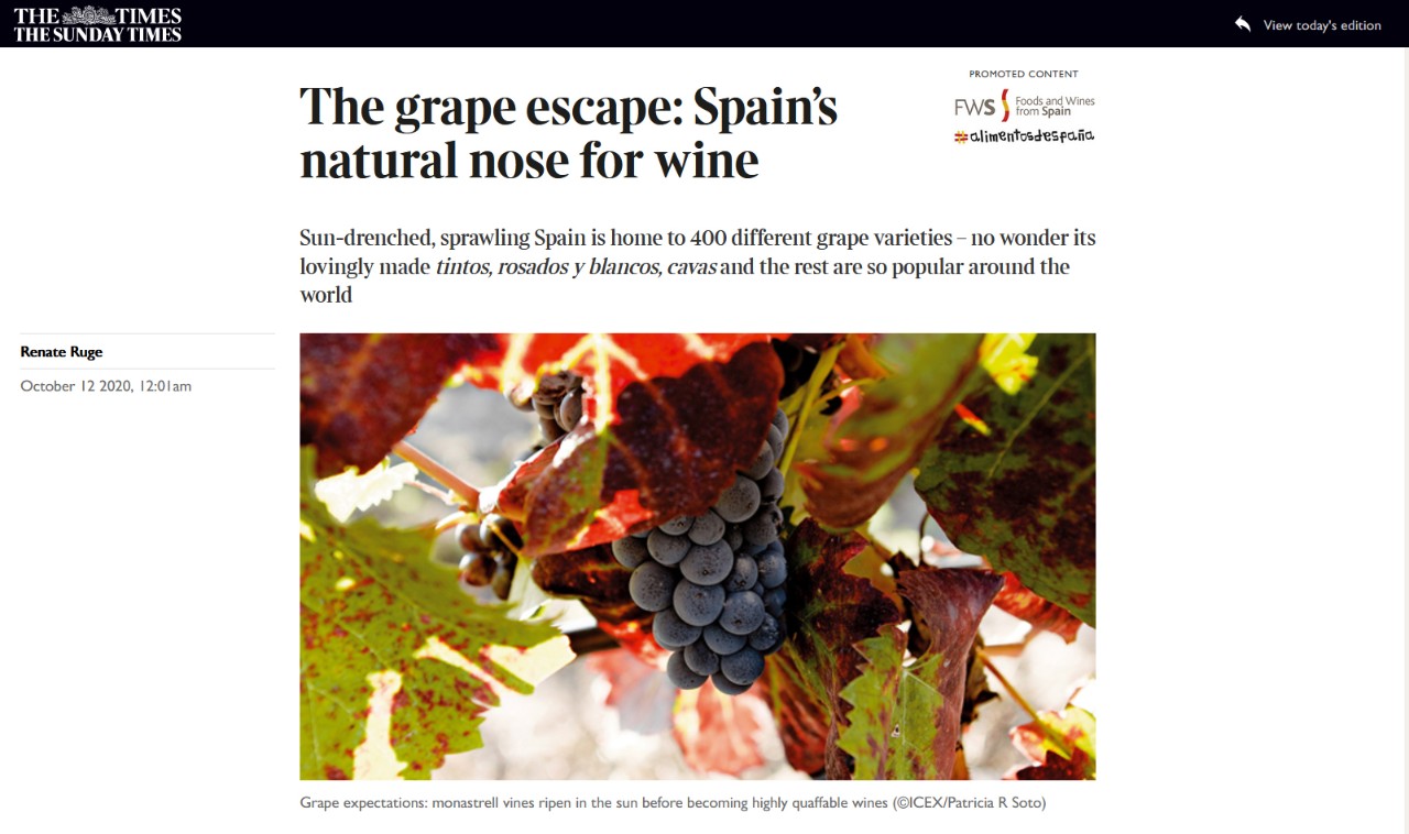 THE TIMES - The grape escape: Spain's natural nose for wine