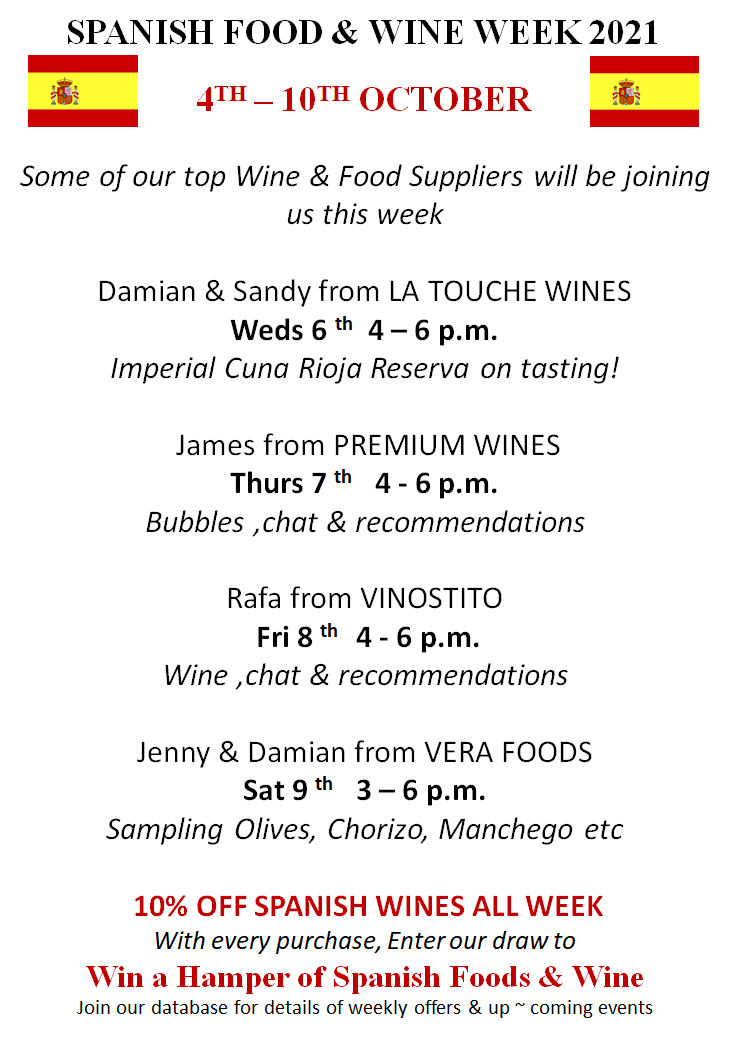 In-store Spanish wine tastings throughout the week, La Touche Wines 4U