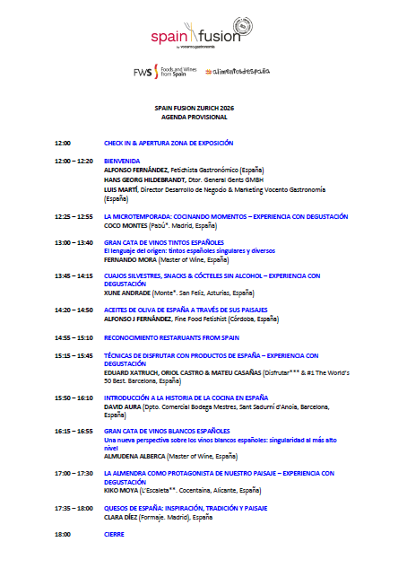 SPAIN FUSION ZURICH 2026 - PROGRAM